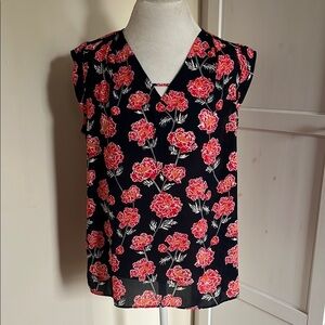 Banana Republic Factory Lightweight Navy Top with Orange Floral Print - Size M